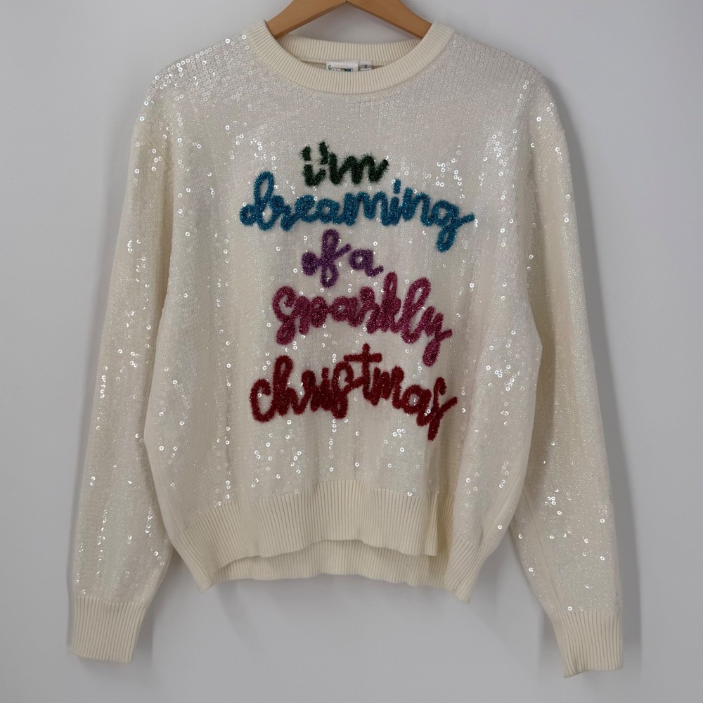 Queen of Sparkles Dreaming of a Sparkly Christmas Sequin Sweater Womens Small